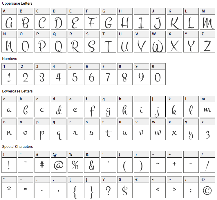 Montez Font Character Map