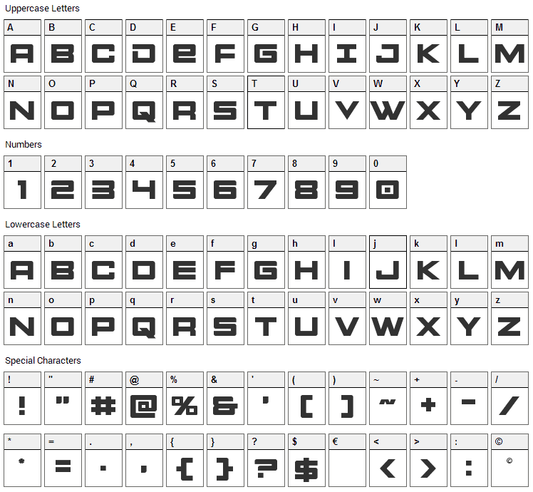 Montroc Font Character Map