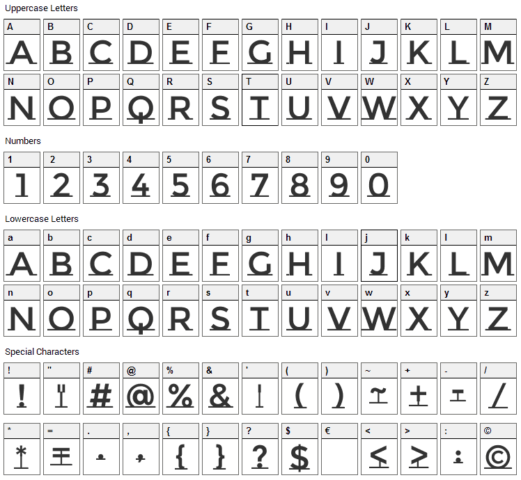 Montserrat Subrayada Font Character Map