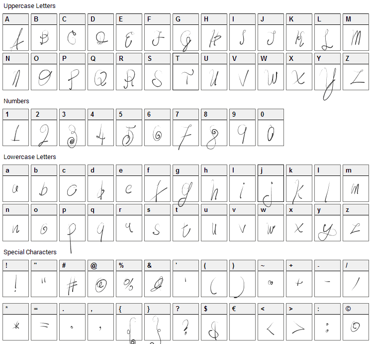 Moody Boys Font Character Map