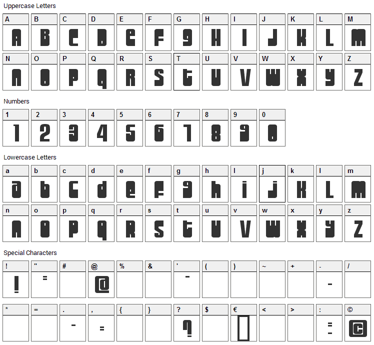 Moog/Schmoog Font Character Map