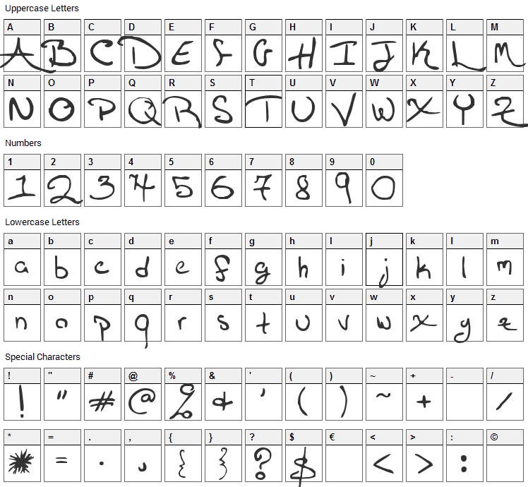 Mooh Font Character Map