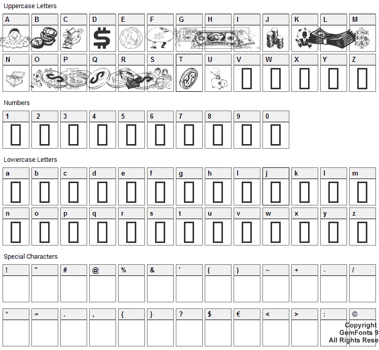 Moolah Font Character Map