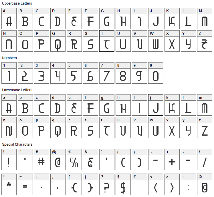 Moon Dart Font Character Map