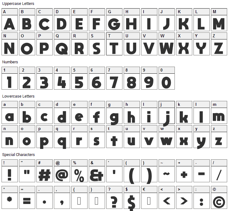 Moon Get! Font Character Map