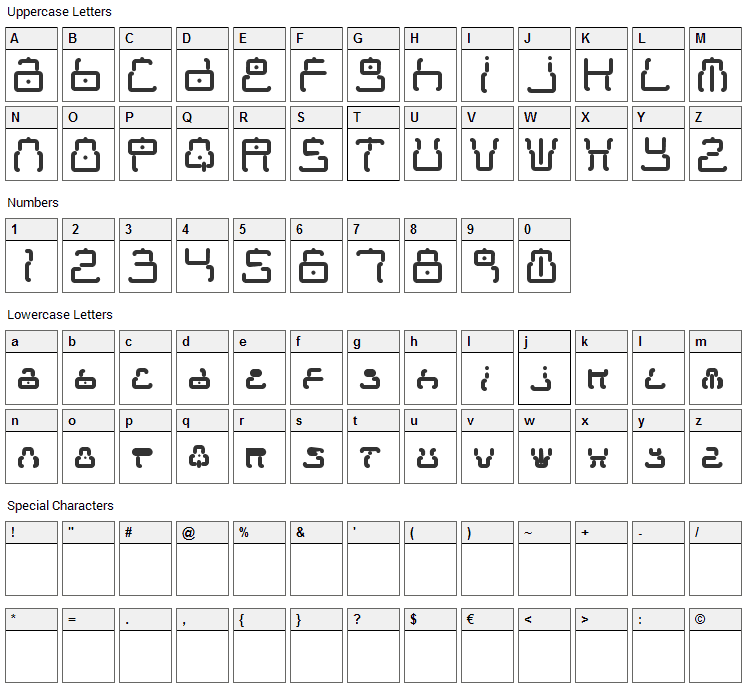 Moonbase Tokyo Font Character Map