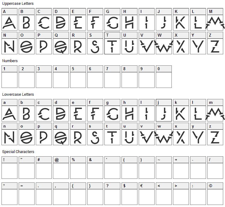 Moondance Font Character Map