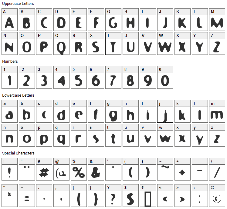 Moony Cat Font Character Map