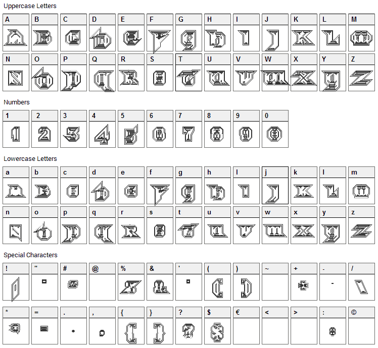 Morbid Fixation Font Character Map