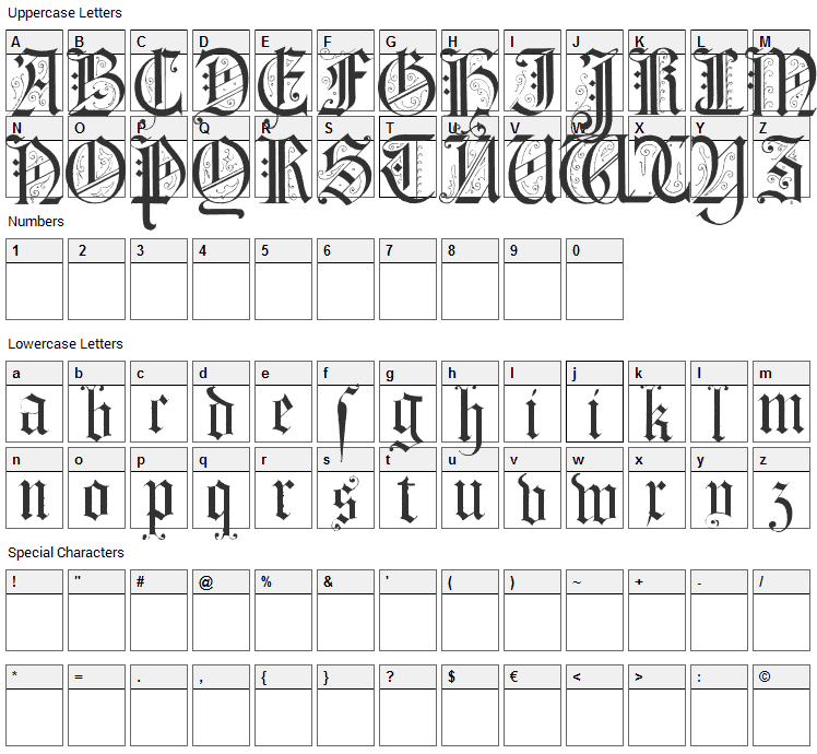 Morcrepito Font Character Map