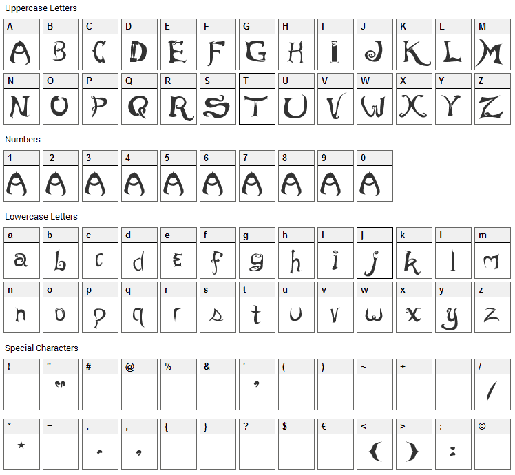 Morevil Font Character Map