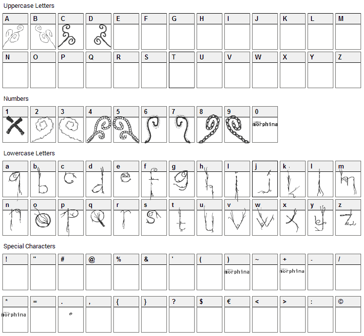 Morphina Font Character Map