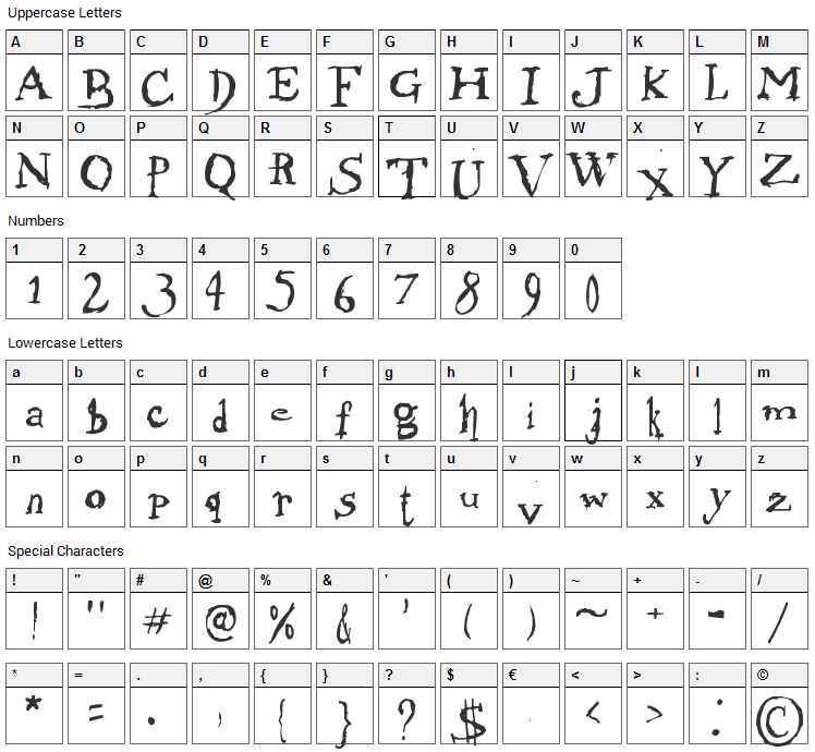 Morphine Jack Font Character Map