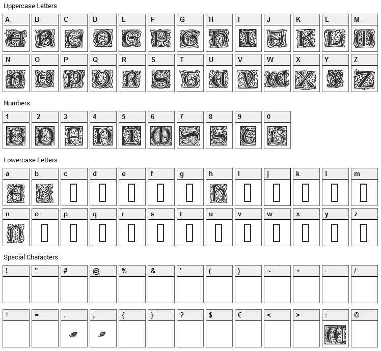 Morris Font Character Map