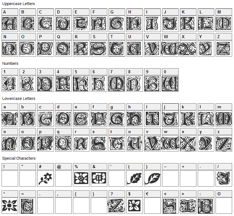 Morris Jenson Initialen Font Character Map