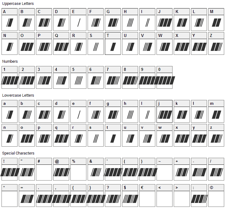 Morse Tech Font Character Map