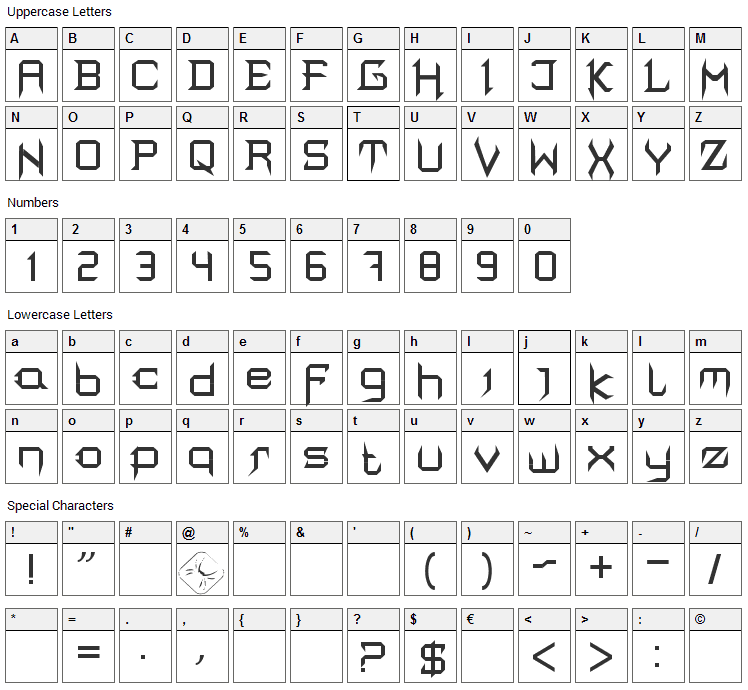 Mortis Font Character Map