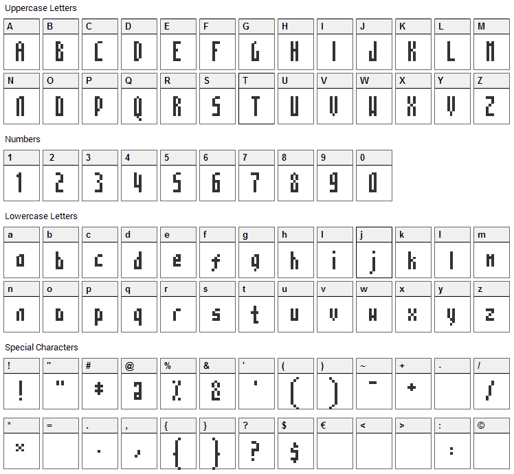 Mosaico Font Character Map