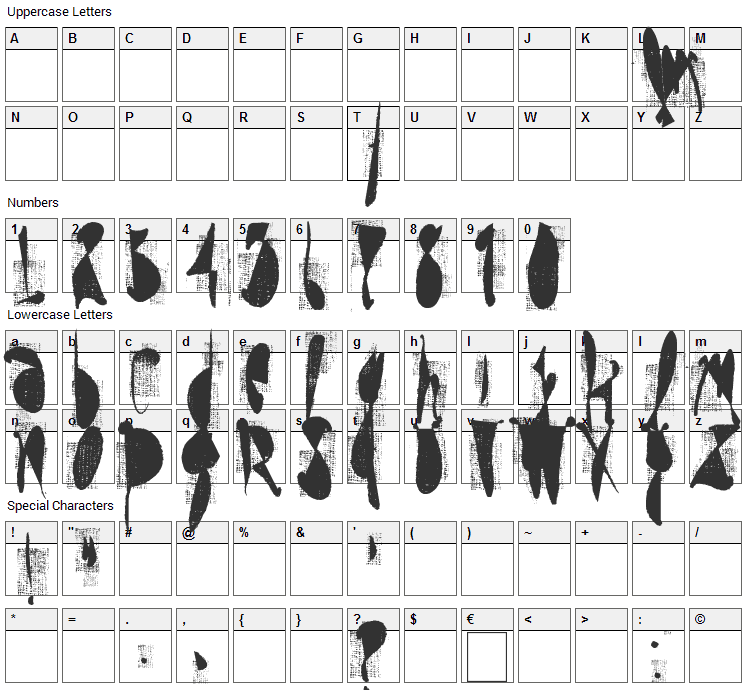 Moskito Screen Font Character Map