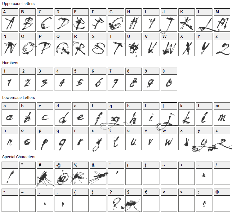 Mosquito Font Character Map