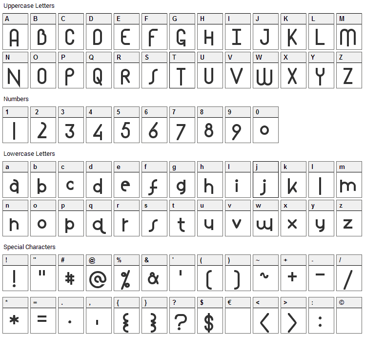 Mostlios Font Character Map