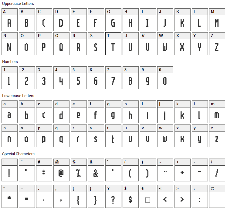 Motorola ScreenType Font Character Map