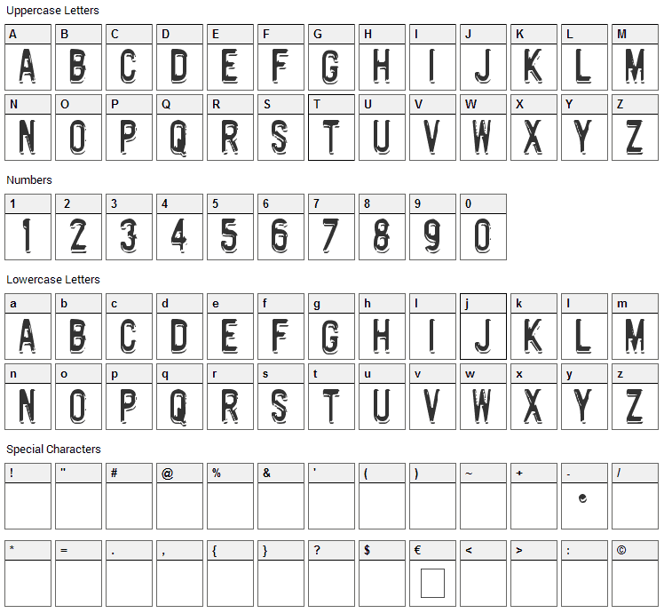 Motorway Font Character Map