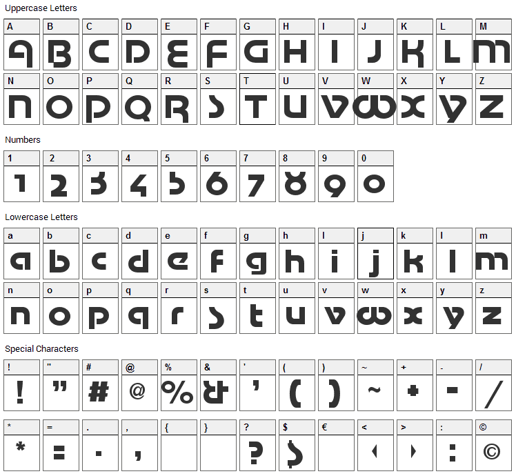 Mottek Font Character Map