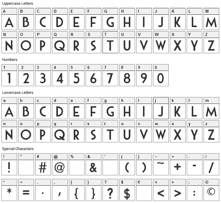 Mouse Deco Font Character Map