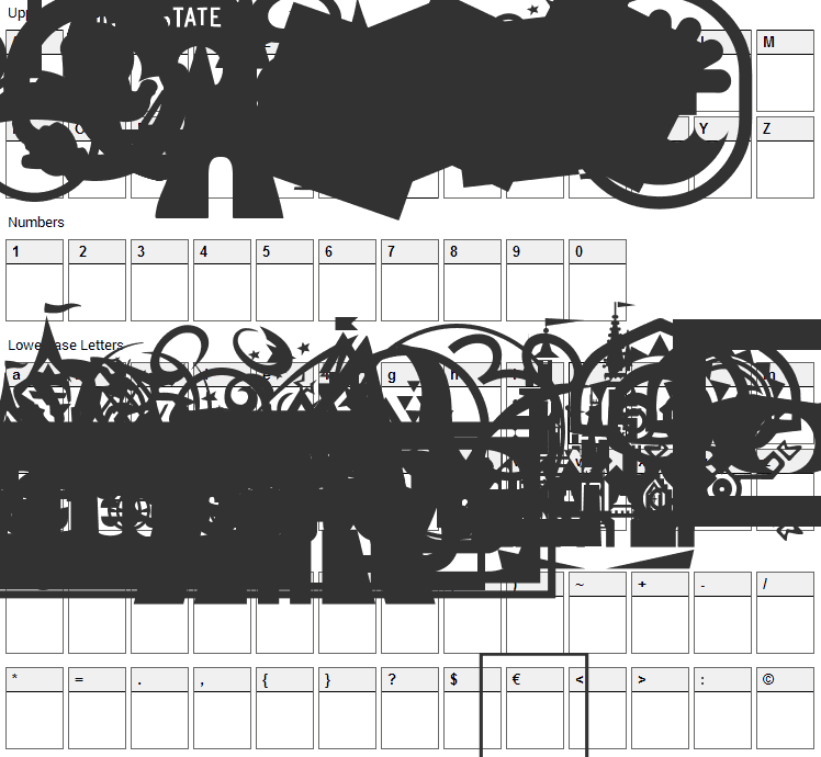 Mouse Tags Font Character Map