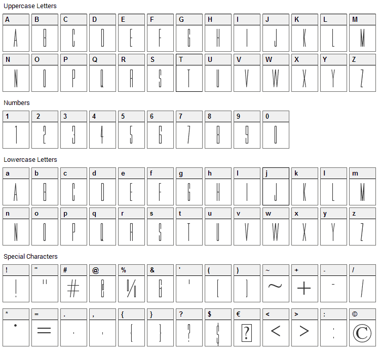 Movie Letters Font Character Map