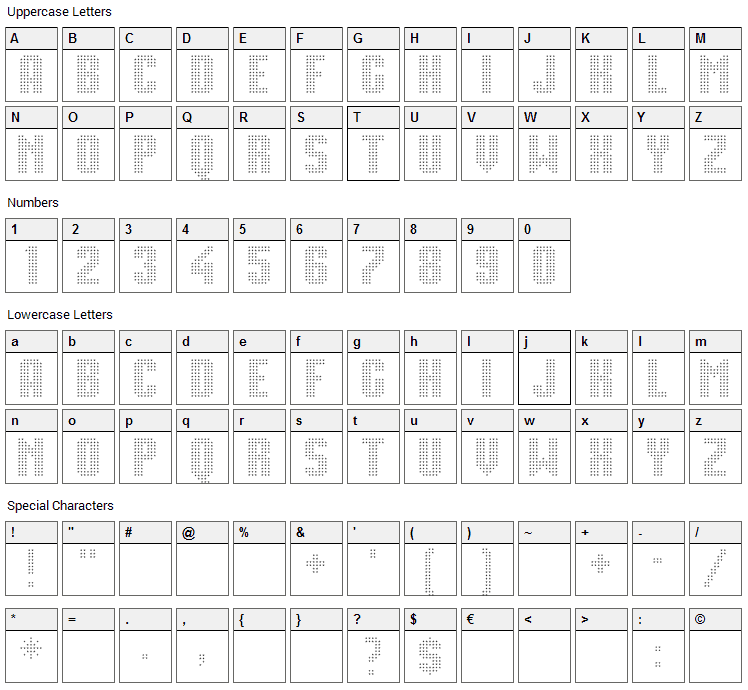 Movie Star Font Character Map