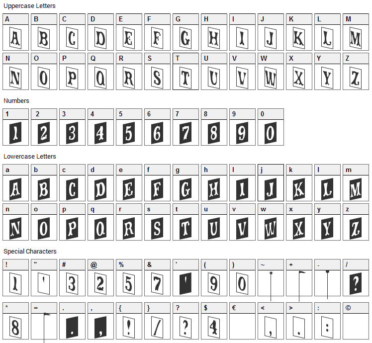 Movieola Font Character Map