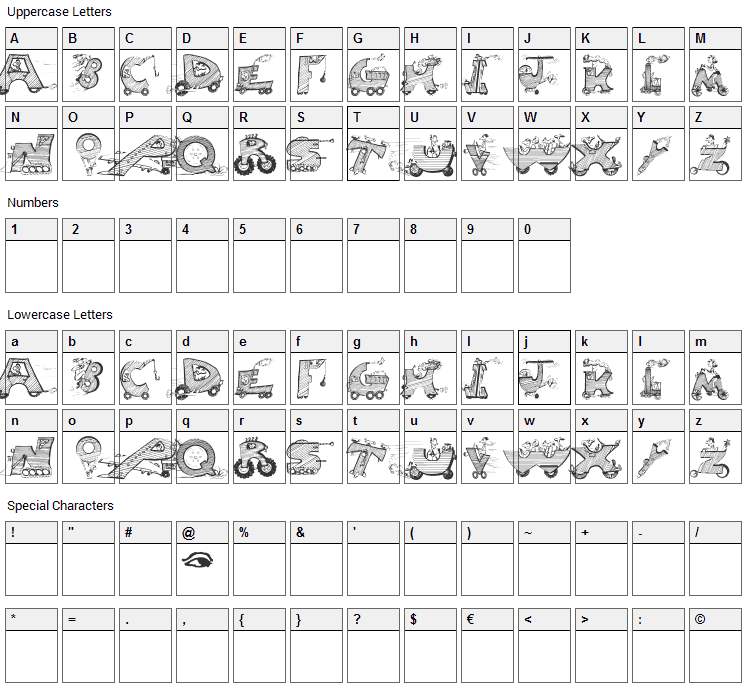 Moving Letters Font Character Map