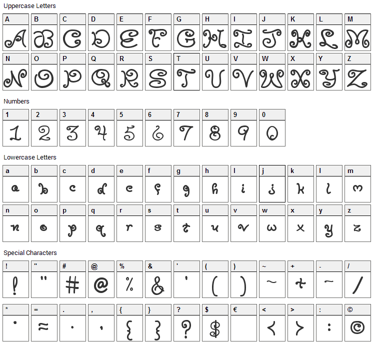 Moxy Roxie Font Character Map
