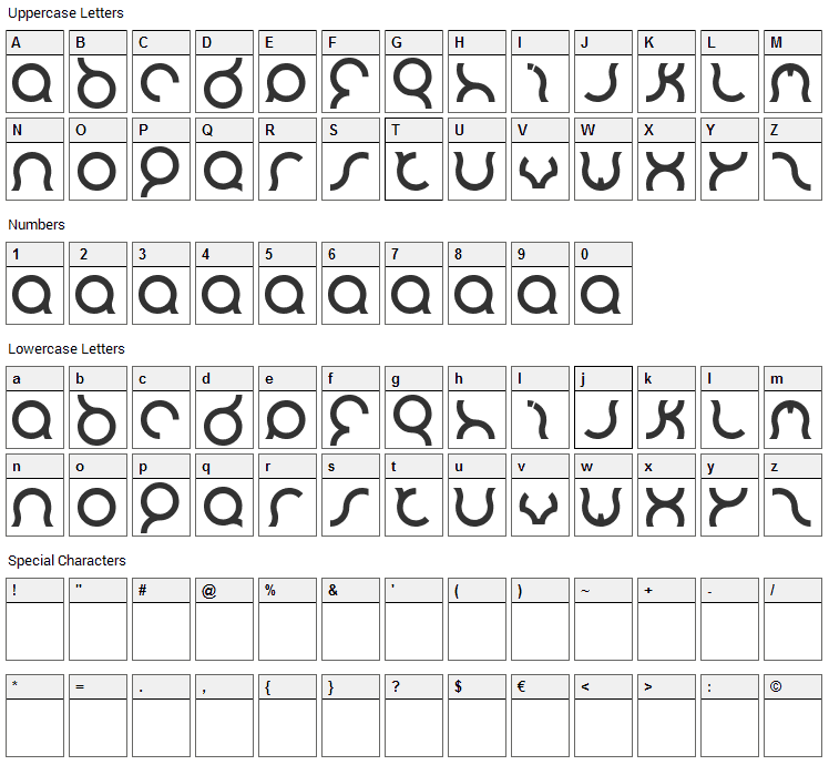 Mozzie Font Character Map