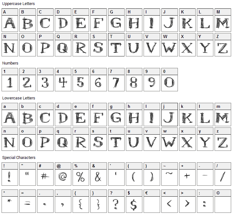 Mr. B Font Character Map