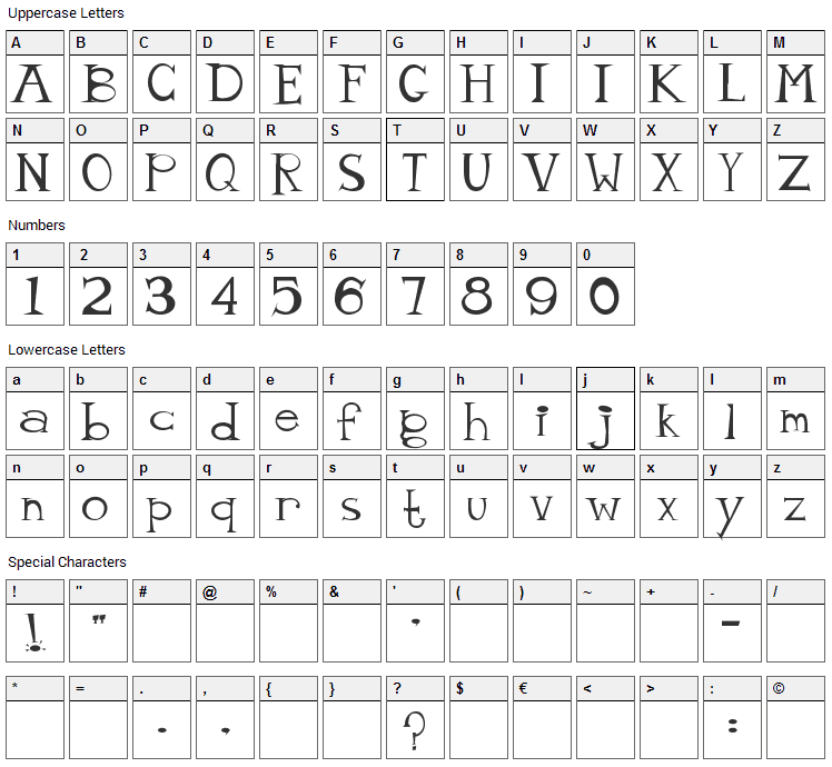 Mr. Larry Tate Font Character Map