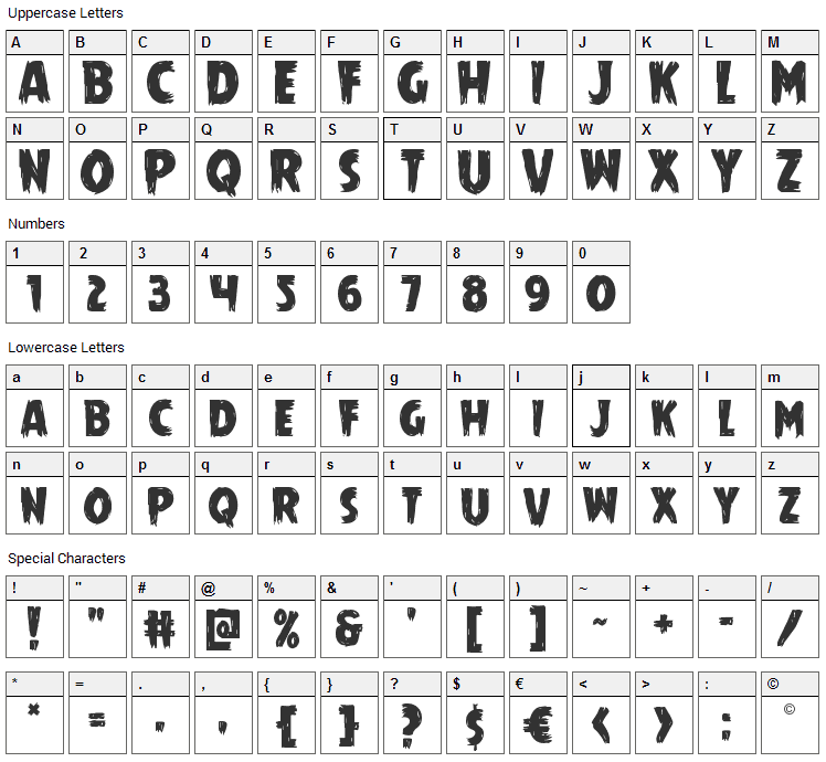 Mrs. Monster Font Character Map