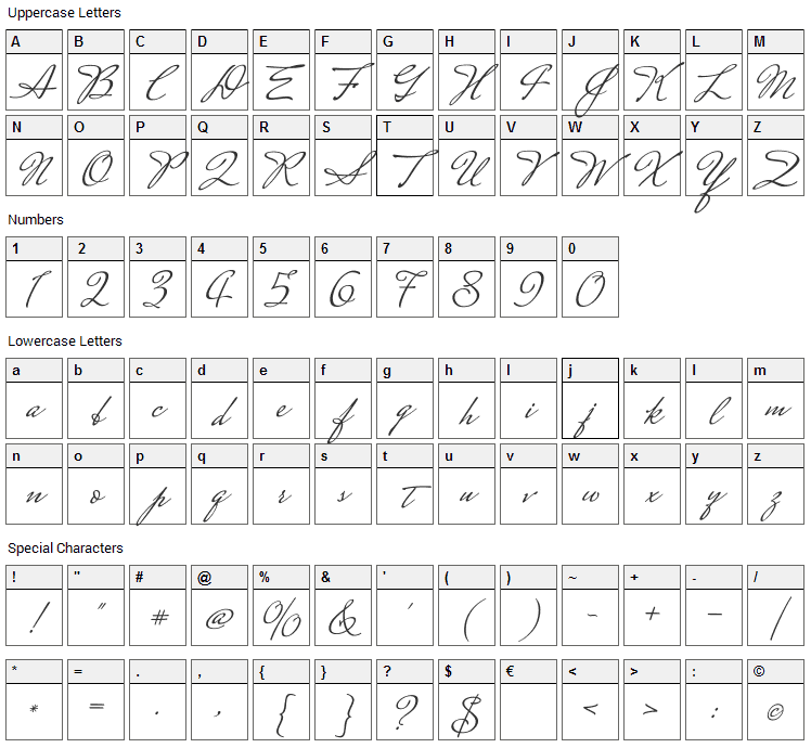 Mrs Saint Delafield Font Character Map