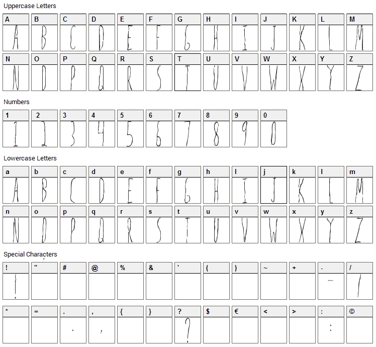 Mrs Strange Font Character Map