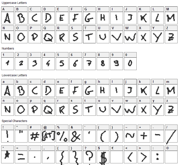 MsPaint Font Character Map
