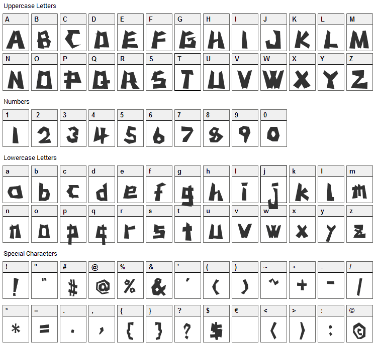 MSTK Rufcut Font Character Map