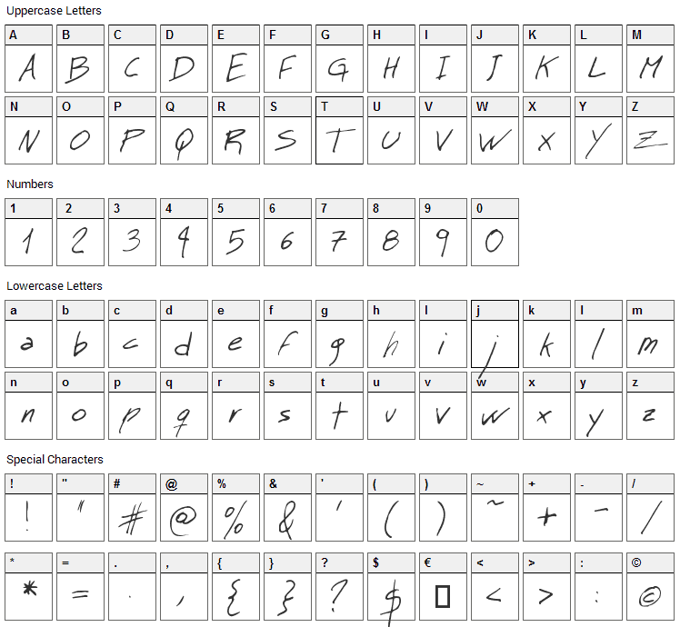 MT Matto Script Font Character Map