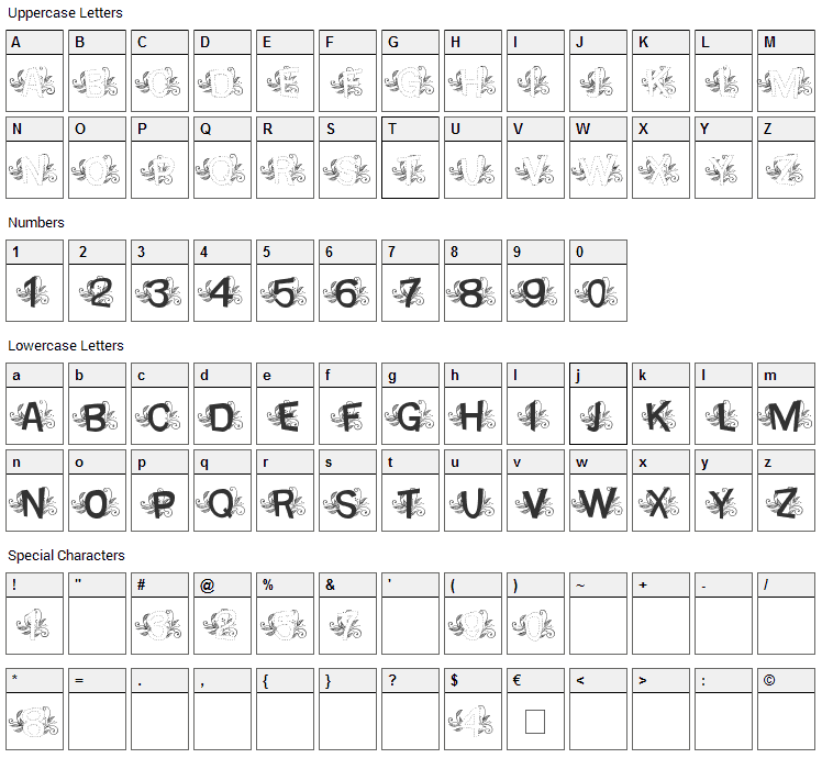 MTF Base Dash Leafy Font Character Map