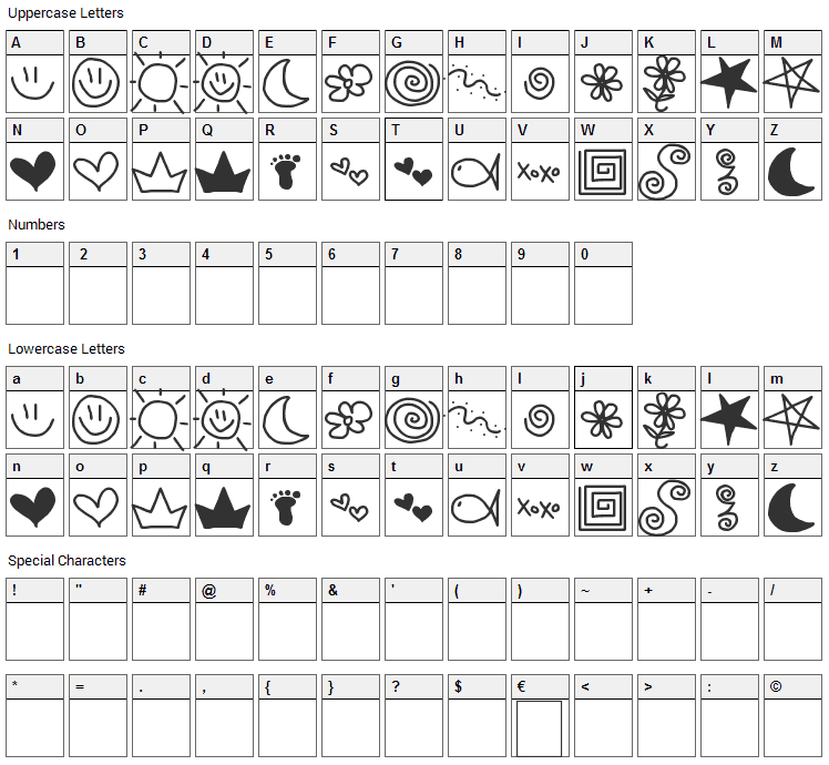 MTF Doodle Font Character Map