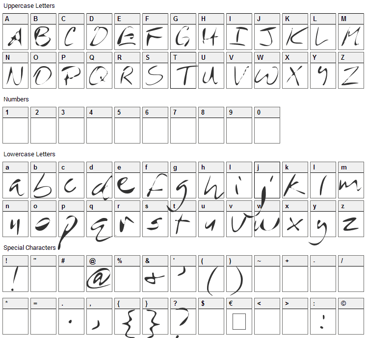 MTF Rever Font Character Map