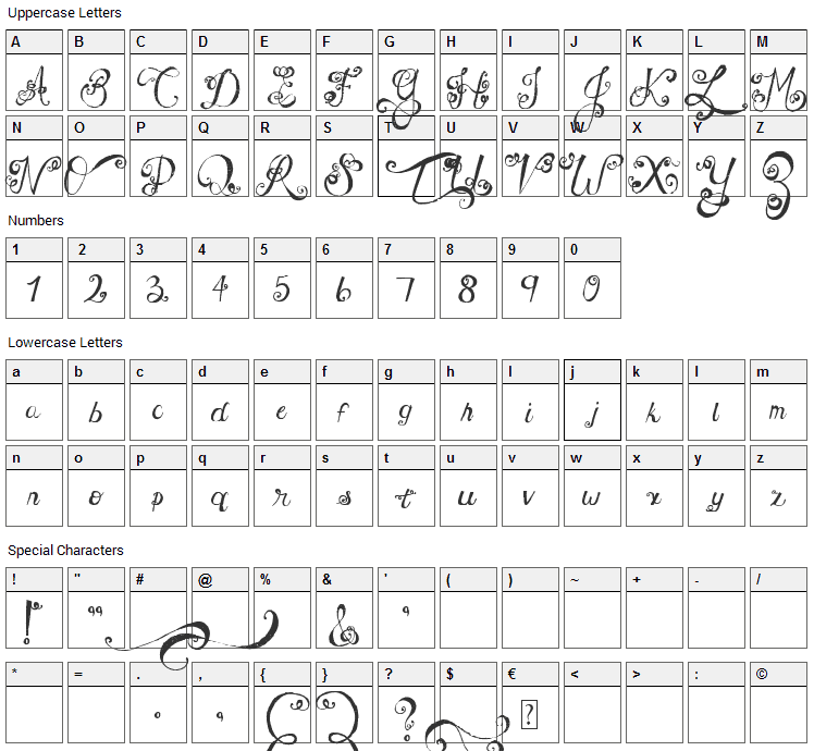 MTF Under Your Skin Font Character Map