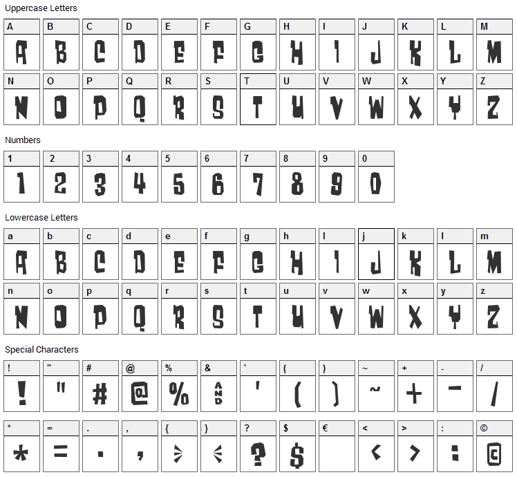 Much too loud Font Character Map