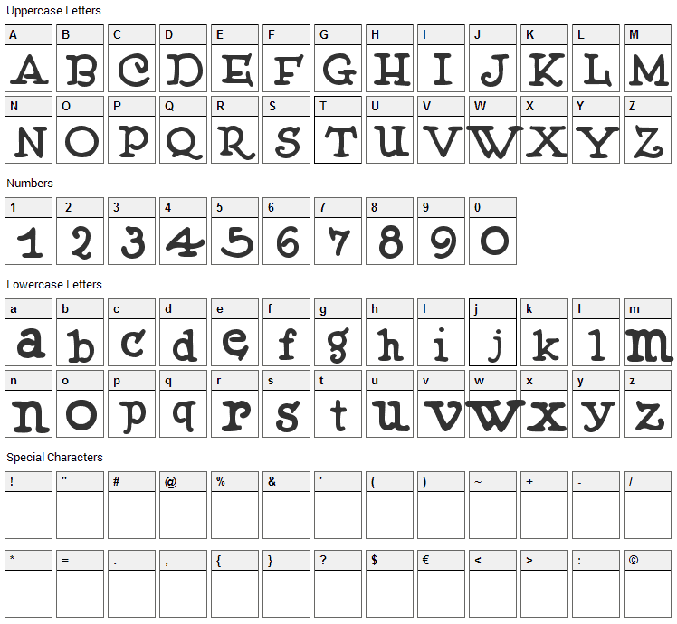 Muffy Font Character Map